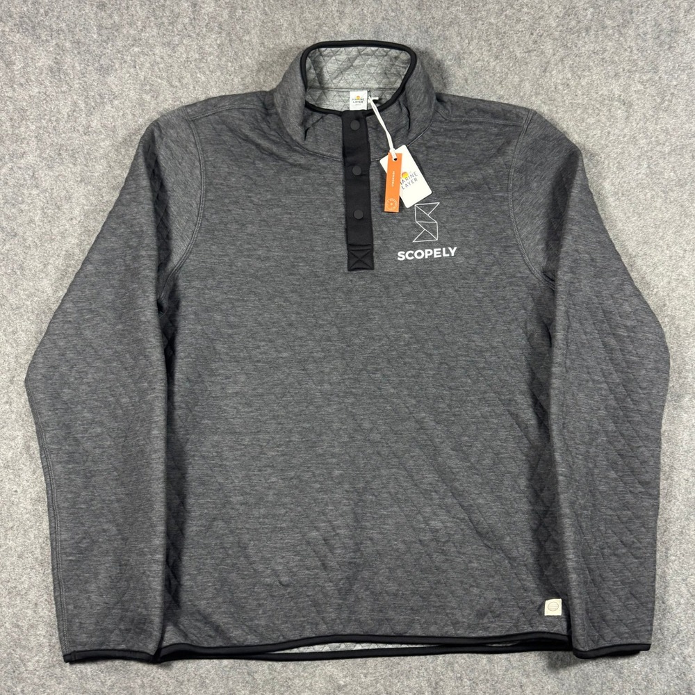 Marine Layer Pullover Mens M Grey Corbet Quilted Reversible Scopely Logo NWT